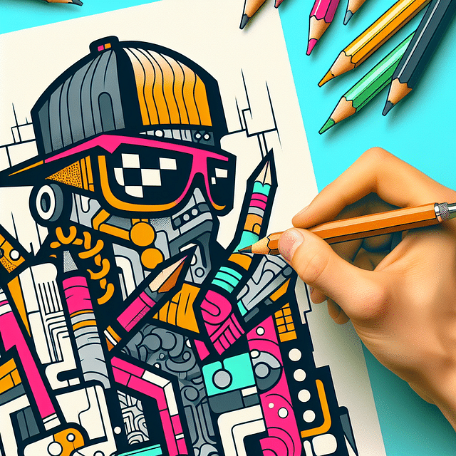 KAWS drawing being colored with vibrant hues