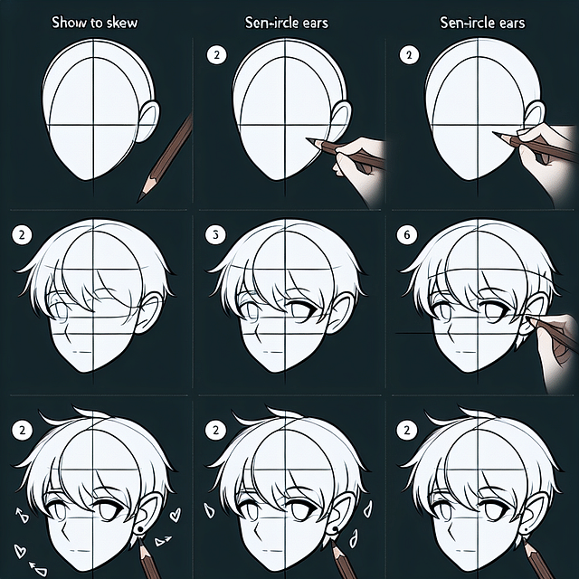 sketching semi-circle ears on head