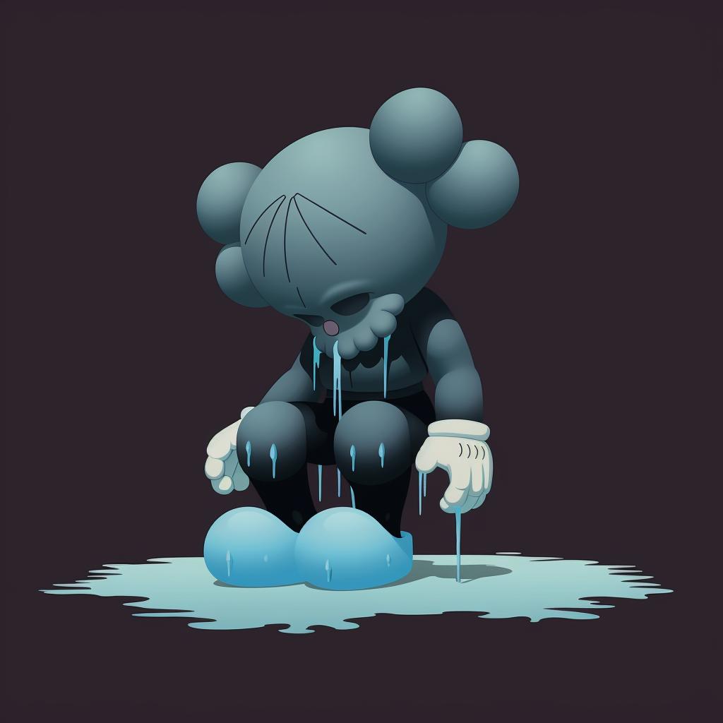 A Kaws art piece being gently dusted.
