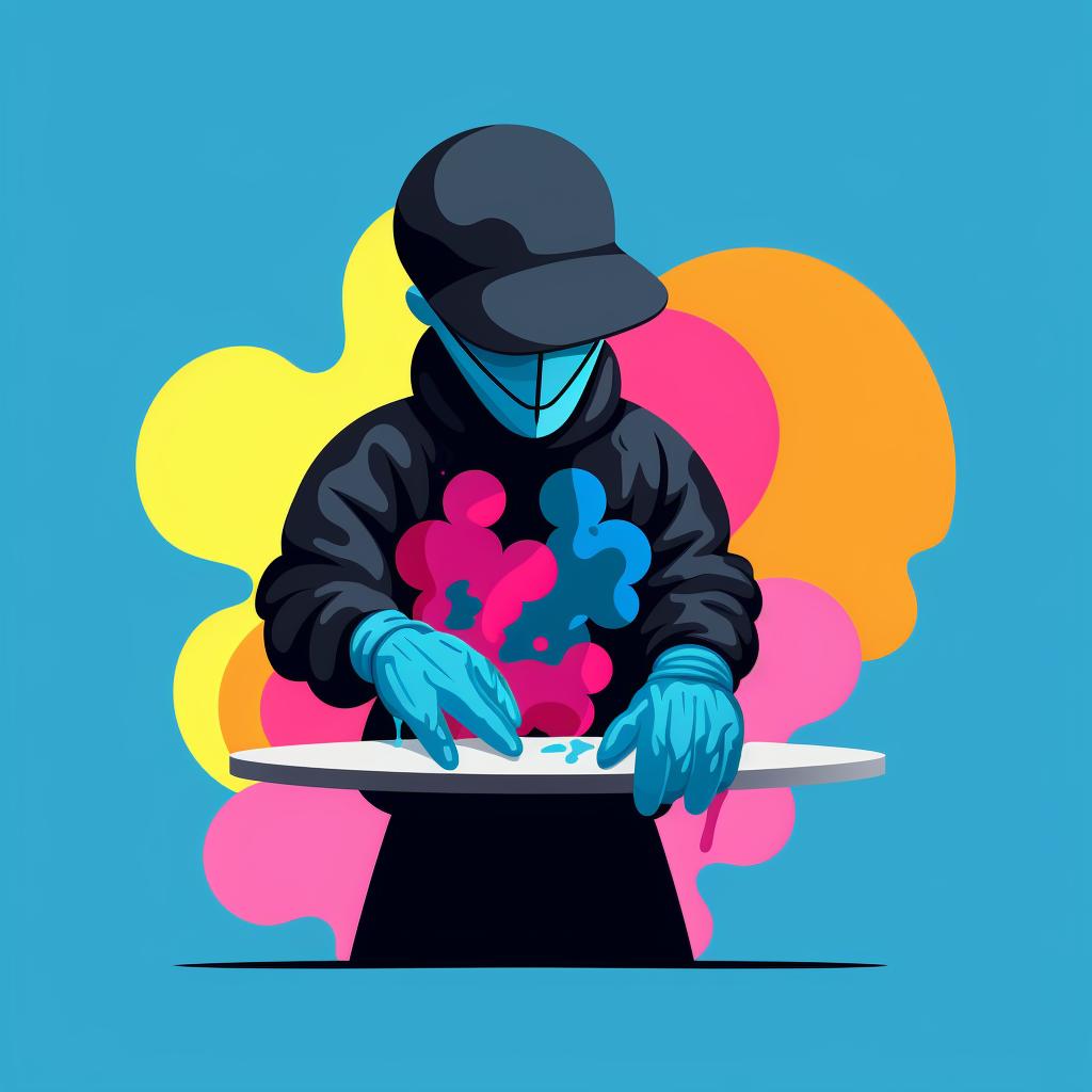 A person with gloves carefully handling a Kaws art piece.