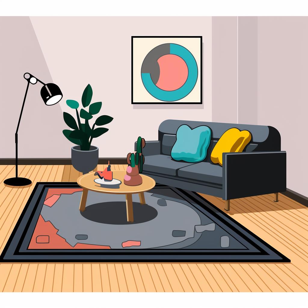 A Kaws rug positioned strategically in a living room