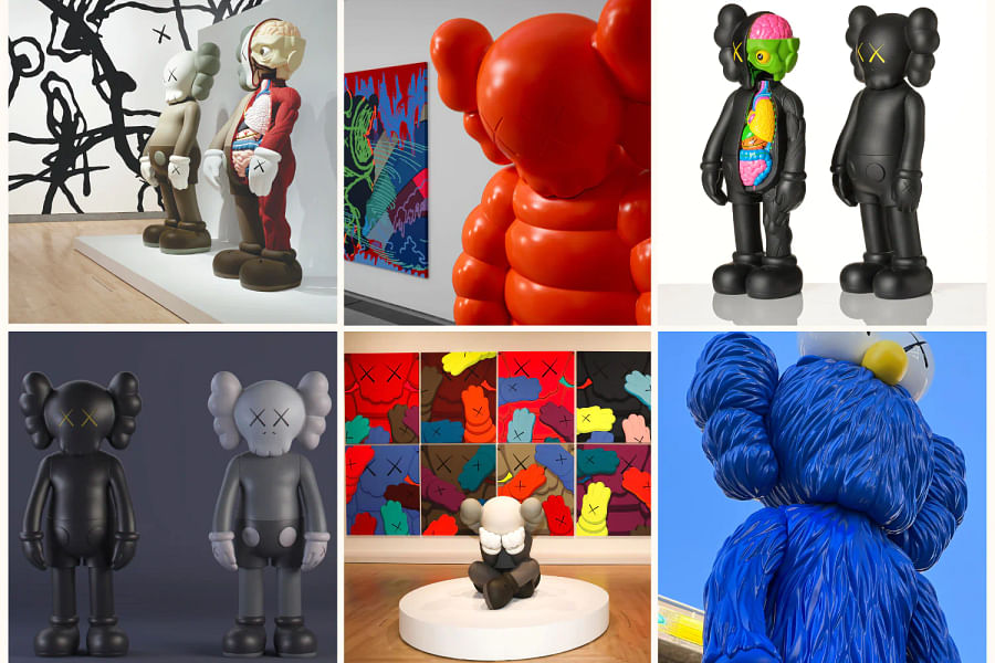 kaws famous figures in a gallery